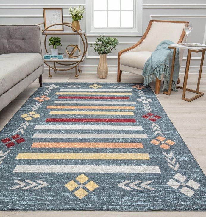 The appearance of Jaelyn JD10A Blue Harmony Tribal Bohemian Blue 8' x 10' Area Rug designed by Rugs America in the coastal interior design. This blue piece of furniture  was selected by 1StopBedrooms from Jaelyn Collection to add a touch of cosiness and style into your home. Sku: RA31636. Material: Polyester. Product Type: Area Rugs. Image1
