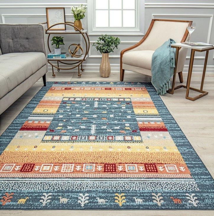 The appearance of Jaelyn JD55B Twilight Bayou Tribal Bohemian Blue 8' x 10' Area Rug designed by Rugs America in the coastal interior design. This blue piece of furniture  was selected by 1StopBedrooms from Jaelyn Collection to add a touch of cosiness and style into your home. Sku: RA31696. Material: Polyester. Product Type: Area Rugs. Image1