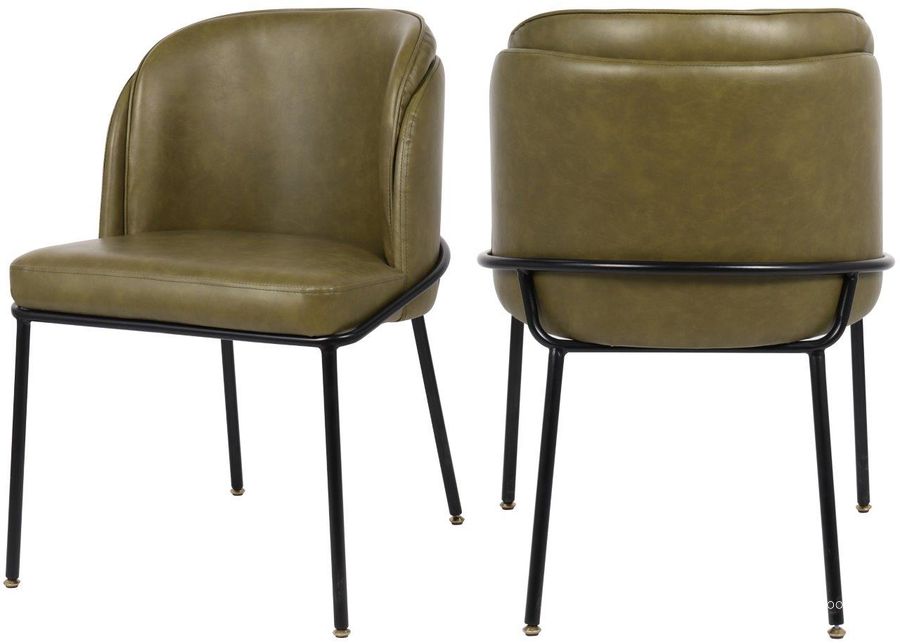 The appearance of Jagger Olive Faux Leather Dining Chair Set Of 2 designed by Meridian in the modern / contemporary interior design. This olive piece of furniture  was selected by 1StopBedrooms from Jagger Collection to add a touch of cosiness and style into your home. Sku: 883Olive-C. Material: Metal. Product Type: Dining Chair. Image1