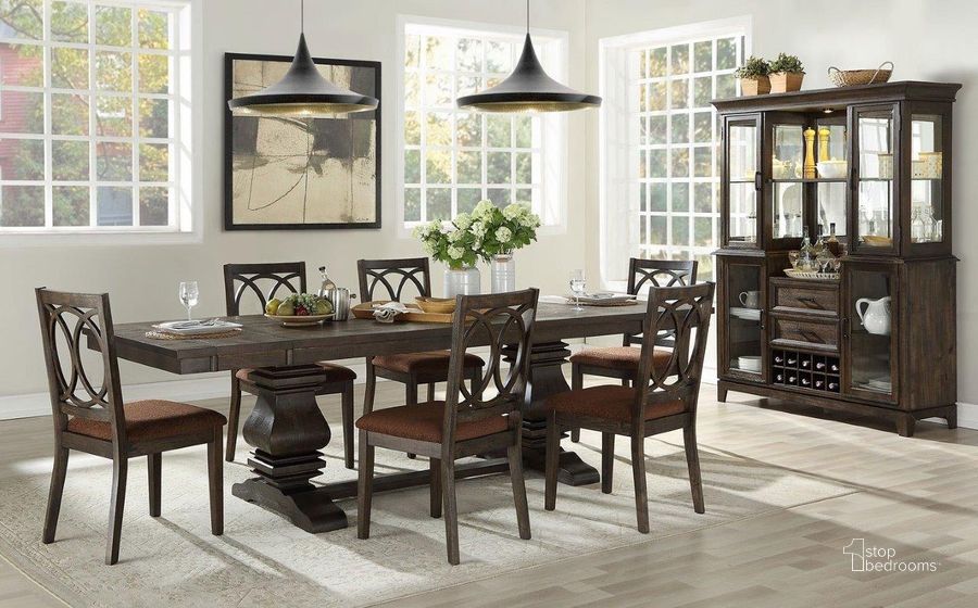 The appearance of Jameson Dining Room Set designed by ACME in the transitional interior design. This espresso piece of furniture  was selected by 1StopBedrooms from Jameson Collection to add a touch of cosiness and style into your home. Sku: 62320T;62321ST;62322. Table Base Style: Trestle. Material: Wood. Product Type: Dining Room Set. Table Top Shape: Rectangular. Size: 42". Image1