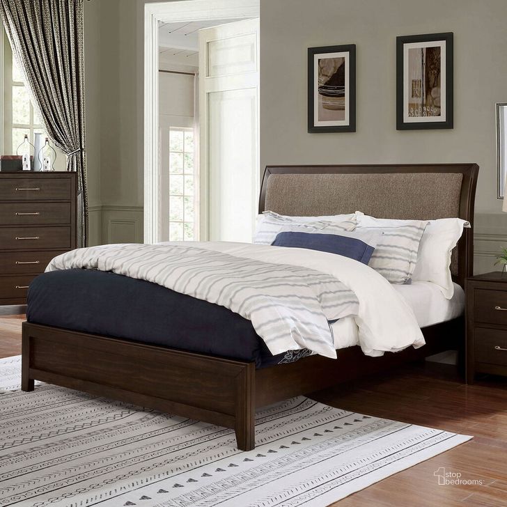 The appearance of Jamie Eastern King Bed In Walnut and Light Brown designed by Furniture of America in the transitional interior design. This walnut and light brown piece of furniture  was selected by 1StopBedrooms from Jamie Collection to add a touch of cosiness and style into your home. Sku: FOA7917K-HB;FOA7917K-FB;FOA7917EK-R. Bed Type: Panel Bed. Material: Wood. Product Type: Panel Bed. Bed Size: King. Image1