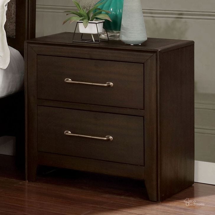 The appearance of Jamie Night Stand In Walnut designed by Furniture of America in the transitional interior design. This walnut piece of furniture  was selected by 1StopBedrooms from Jamie Collection to add a touch of cosiness and style into your home. Sku: FOA7917N. Material: Wood. Product Type: Nightstand. Image1