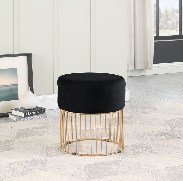 The appearance of Jane Velvet Round Ottoman In Black designed by Best Master Furniture in the modern / contemporary interior design. This black piece of furniture  was selected by 1StopBedrooms from Jane Collection to add a touch of cosiness and style into your home. Sku: JJ040BLKG. Product Type: Ottoman. Material: Velvet. Image1