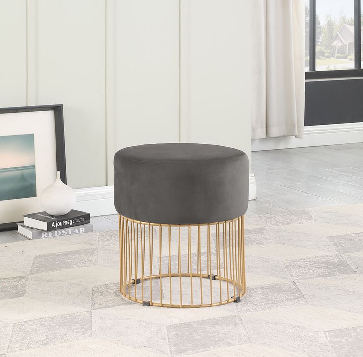 The appearance of Jane Velvet Round Ottoman In Gray designed by Best Master Furniture in the modern / contemporary interior design. This gray piece of furniture  was selected by 1StopBedrooms from Jane Collection to add a touch of cosiness and style into your home. Sku: JJ040DGG. Product Type: Ottoman. Material: Velvet. Image1