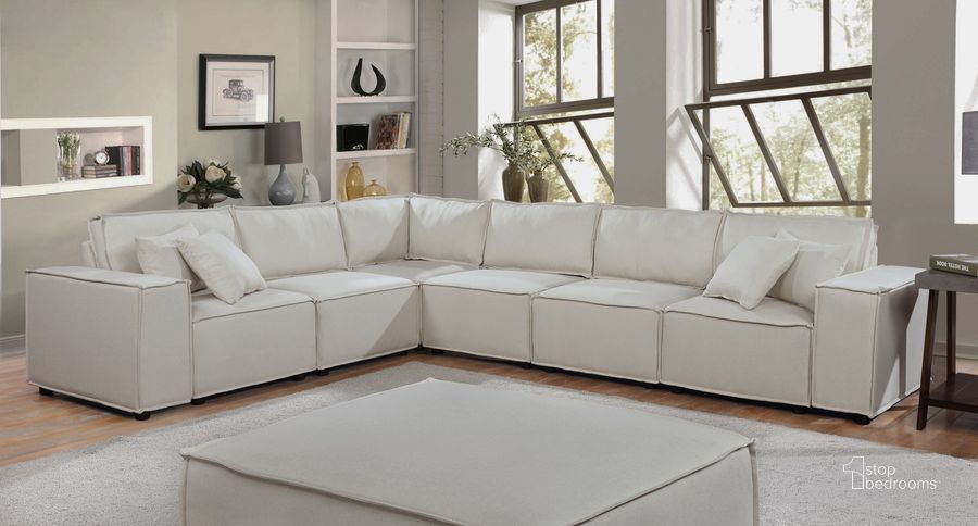 The appearance of Janelle Modular Sectional Sofa In Beige Linen designed by Lilola Home in the modern / contemporary interior design. This beige piece of furniture  was selected by 1StopBedrooms from Janelle Collection to add a touch of cosiness and style into your home. Sku: 89116-3. Material: Wood. Product Type: Sectional. Layout: L-Shape. Image1