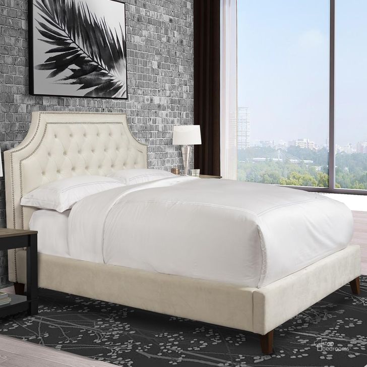 The appearance of Jasmine Champagne Natural Champagne Cal King Upholstered Panel Bed designed by Parker House in the transitional interior design. This white piece of furniture  was selected by 1StopBedrooms from Jasmine Collection to add a touch of cosiness and style into your home. Sku: BJAS#9500HB-CMP;BJAS#9520FBR-CMP. Bed Type: Panel Bed. Product Type: Panel Bed. Bed Size: California King. Image1