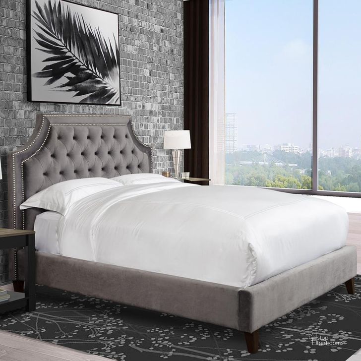 The appearance of Jasmine Flannel Gray Flannel Cal King Upholstered Panel Bed designed by Parker House in the transitional interior design. This gray piece of furniture  was selected by 1StopBedrooms from Jasmine Collection to add a touch of cosiness and style into your home. Sku: BJAS#9500HB-FLN;BJAS#9520FBR-FLN. Bed Type: Panel Bed. Product Type: Panel Bed. Bed Size: California King. Image1