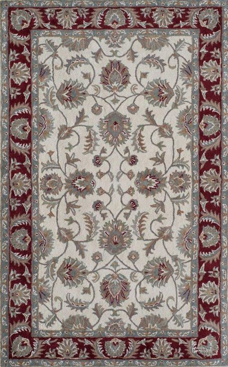 The appearance of Jasmine NDY02 Ivory Burgundy Oriental Traditional Ivory 8' x 10' Area Rug designed by Rugs America in the traditional interior design. This ivory piece of furniture  was selected by 1StopBedrooms from Jasmine Collection to add a touch of cosiness and style into your home. Sku: RA25775. Material: Wool. Product Type: Area Rugs. Image1