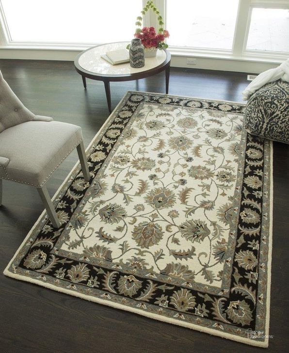The appearance of Jasmine NDY03 Ivory Charcoal Oriental Traditional Ivory 8' x 10' Area Rug designed by Rugs America in the traditional interior design. This charcoal piece of furniture  was selected by 1StopBedrooms from Jasmine Collection to add a touch of cosiness and style into your home. Sku: RA25780. Material: Wool. Product Type: Area Rugs. Image1