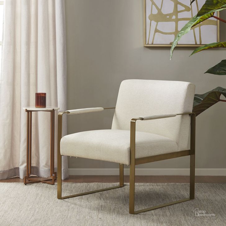 The appearance of Jayco Accent Chair In Cream designed by Olliix in the glam interior design. This cream piece of furniture  was selected by 1StopBedrooms from Jayco Collection to add a touch of cosiness and style into your home. Sku: MT100-0123. Material: Wood. Product Type: Accent Chair. Image1