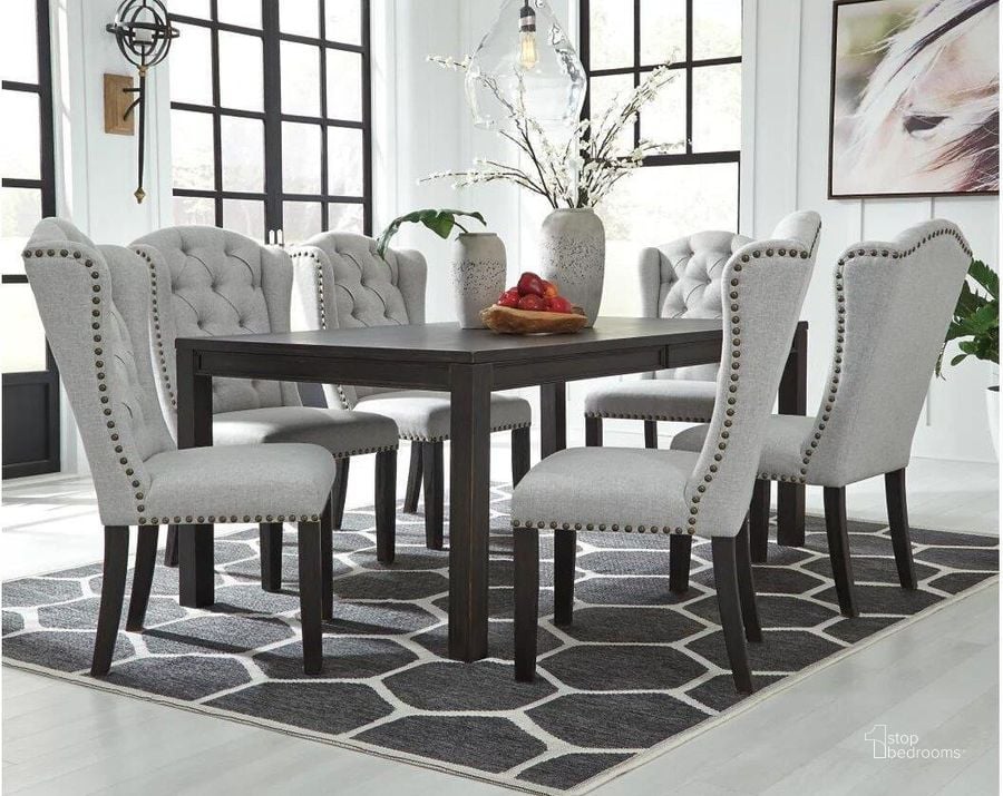The appearance of Jeanette Black Rectangular Dining Room Table designed by Signature Design by Ashley in the transitional interior design. This black piece of furniture  was selected by 1StopBedrooms from Jeanette Collection to add a touch of cosiness and style into your home. Sku: D702-25. Table Base Style: Legs. Material: Wood. Product Type: Dining Table. Table Top Shape: Rectangular. Image1