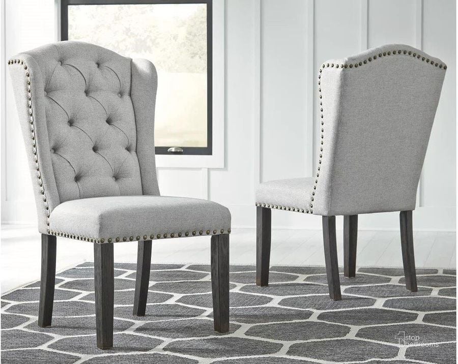 The appearance of Jeanette Linen Dining Upholstered Side Chair Set of 2 designed by Signature Design by Ashley in the transitional interior design. This linen piece of furniture  was selected by 1StopBedrooms from Jeanette Collection to add a touch of cosiness and style into your home. Sku: D702-01. Material: Fabric. Product Type: Side Chair. Image1