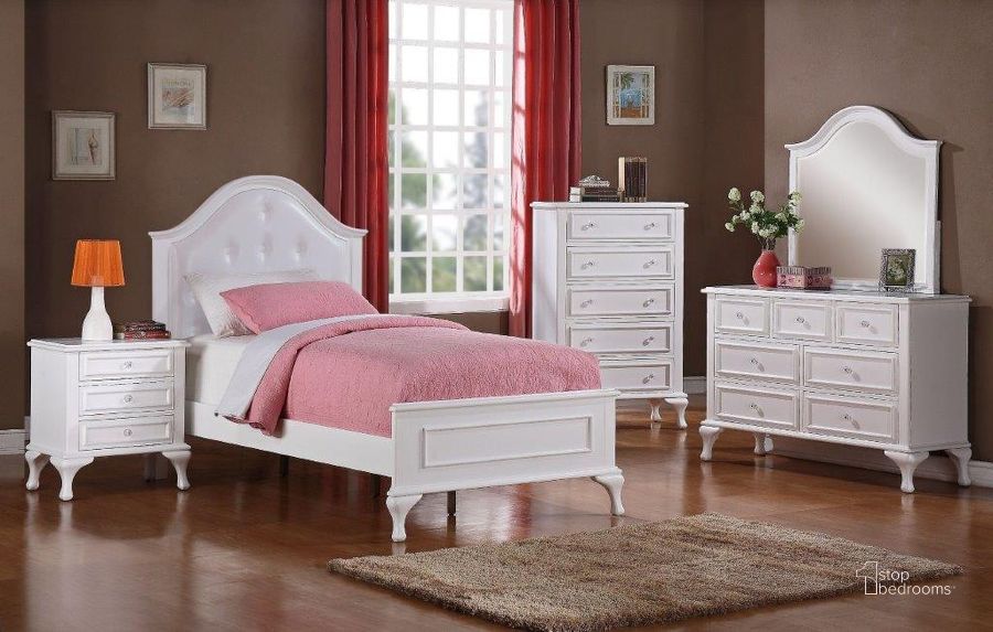 The appearance of Jenna White Youth Panel Bedroom Set designed by Picket House in the transitional interior design. This white piece of furniture  was selected by 1StopBedrooms from Jenna Collection to add a touch of cosiness and style into your home. Sku: JS700TH;JS700TF;JS700FTR;JS700NSO. Bed Type: Panel Bed. Material: Wood. Product Type: Panel Bed. Bed Size: Twin. Image1