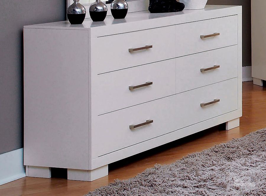 The appearance of Jessica Dresser designed by Coaster in the modern / contemporary interior design. This white piece of furniture  was selected by 1StopBedrooms from Jessica Collection to add a touch of cosiness and style into your home. Sku: 202993. Material: Wood. Product Type: Dresser. Image1