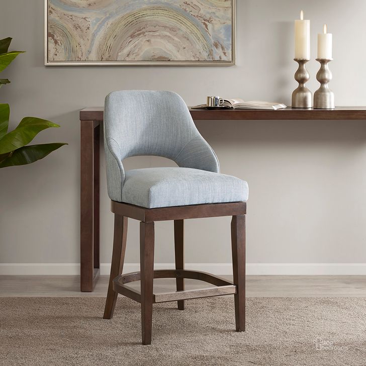 The appearance of Jillian Counter Stool With Swivel Seat In Blue designed by Olliix in the transitional interior design. This blue piece of furniture  was selected by 1StopBedrooms from Jillian Collection to add a touch of cosiness and style into your home. Sku: MP104-0510. Material: Wood. Product Type: Barstool. Image1