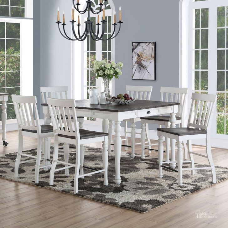 The appearance of Joanna Two Tone 7Pc Counter Height Dining Set designed by Steve Silver in the country / farmhouse interior design. This ivory piece of furniture  was selected by 1StopBedrooms from Joanna Collection to add a touch of cosiness and style into your home. Sku: JA5454PTN;JA700CCN;JA700CCN;JA700CCN. Product Type: Dining Room Set. Material: Rubberwood. Image1