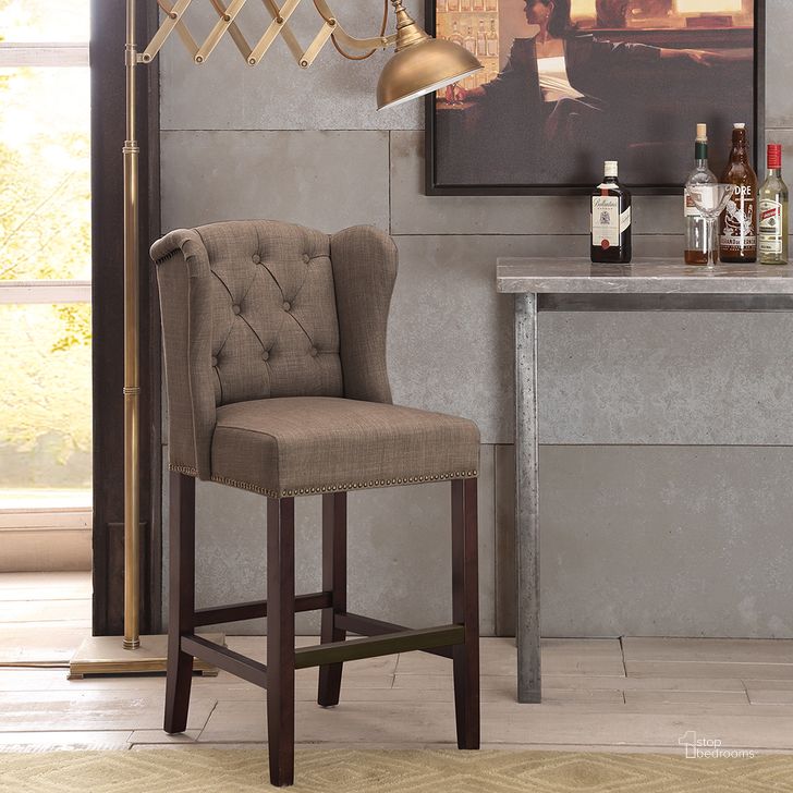 The appearance of Jodi Tufted Wing Counter Stool In Brown designed by Olliix in the transitional interior design. This brown piece of furniture  was selected by 1StopBedrooms from Jodi Collection to add a touch of cosiness and style into your home. Sku: FPF20-0283. Material: Wood. Product Type: Barstool. Image1