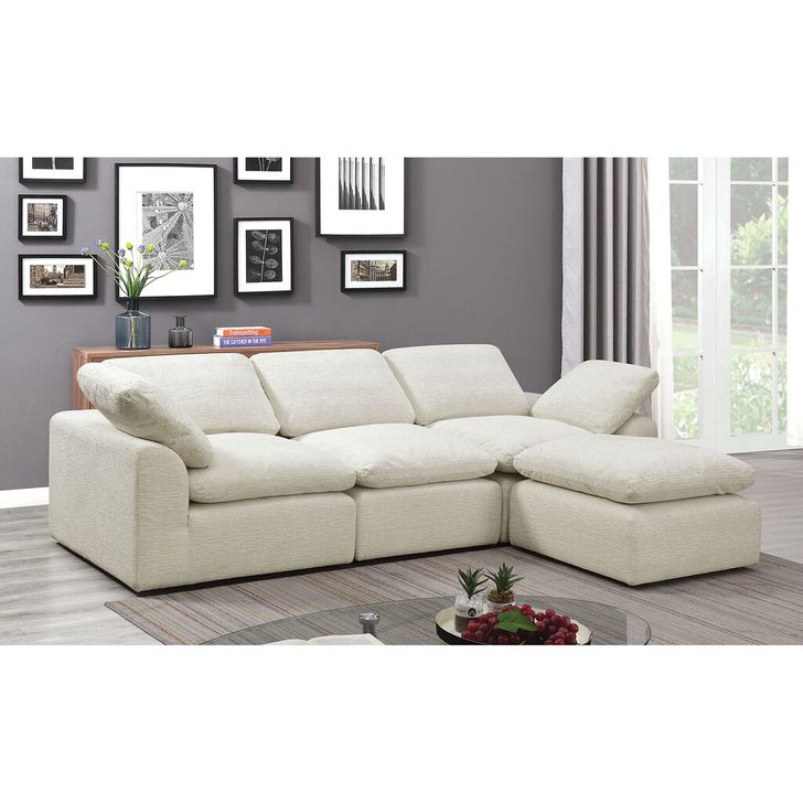 The appearance of Joel Sectional In Cream designed by Furniture of America in the modern / contemporary interior design. This cream piece of furniture  was selected by 1StopBedrooms from Joel Collection to add a touch of cosiness and style into your home. Sku: CM6974BG-CNR;CM6974BG-AC;CM6974BG-OT. Product Type: Sectional. Material: Chenille.