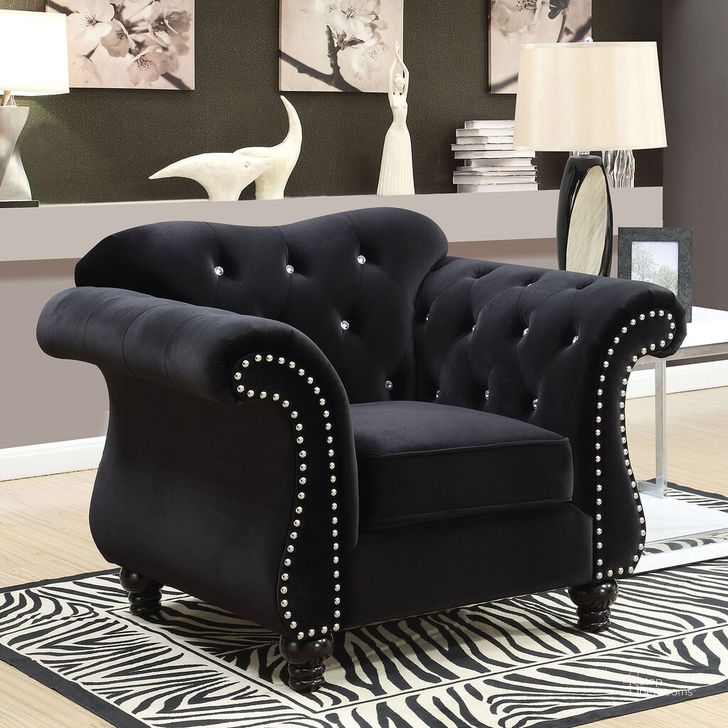 The appearance of Jolanda Chair In Black designed by Furniture of America in the glam interior design. This black piece of furniture  was selected by 1StopBedrooms from Jolanda Collection to add a touch of cosiness and style into your home. Sku: CM6159BK-CH-VN. Material: Wood. Product Type: Chair. Image1