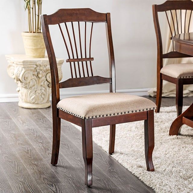 The appearance of Jordyn Side Chair (Set of 2) designed by Furniture of America in the transitional interior design. This brown cherry piece of furniture  was selected by 1StopBedrooms from Jordyn Collection to add a touch of cosiness and style into your home. Sku: CM3626SC-2PK. Material: Wood. Product Type: Dining Chair. Image1
