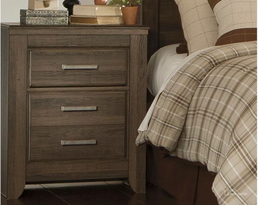 The appearance of Juararo 2 Drawer Nightstand designed by Signature Design by Ashley in the transitional interior design. This dark brown piece of furniture  was selected by 1StopBedrooms from Juararo Collection to add a touch of cosiness and style into your home. Sku: B251-92. Material: Wood. Product Type: Nightstand. Image1