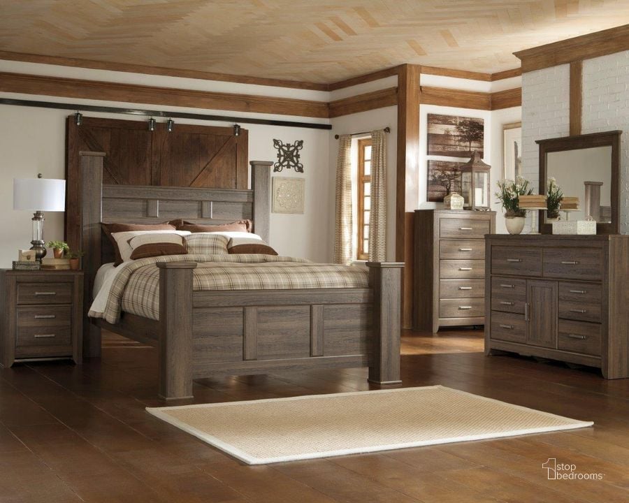The appearance of Juararo Poster Bedroom Set designed by Signature Design by Ashley in the transitional interior design. This dark brown piece of furniture  was selected by 1StopBedrooms from Juararo Collection to add a touch of cosiness and style into your home. Sku: B251-67;B251-64;B251-98;B251-92. Bed Type: Poster Bed. Material: Wood. Product Type: Poster Bed. Bed Size: Queen. Image1