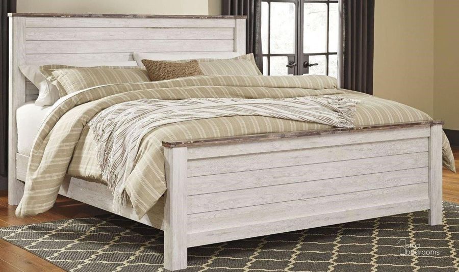 The appearance of Judith Place White Wash King Panel Bed 0qd2266266c designed by Harbour Home in the transitional interior design. This white wash piece of furniture  was selected by 1StopBedrooms from Judith Place Collection to add a touch of cosiness and style into your home. Sku: B267-56;B267-58;B267-99. Bed Type: Panel Bed. Material: Wood. Product Type: Panel Bed. Bed Size: King. Image1