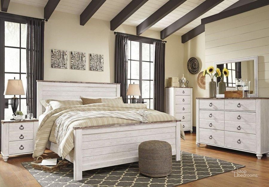 The appearance of Judith Place White Wash Panel Bed Bedroom Set 0qd2267450c designed by Harbour Home in the transitional interior design. This white wash piece of furniture  was selected by 1StopBedrooms from Judith Place Collection to add a touch of cosiness and style into your home. Sku: B267-54;B267-57;B267-98;B267-92. Bed Type: Panel Bed. Material: Wood. Product Type: Panel Bed. Bed Size: Queen. Image1