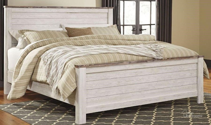 The appearance of Judith Place White Wash Queen Panel Bed 0qd2266399c designed by Harbour Home in the transitional interior design. This white wash piece of furniture  was selected by 1StopBedrooms from Judith Place Collection to add a touch of cosiness and style into your home. Sku: B267-54;B267-57;B267-98. Bed Type: Panel Bed. Material: Wood. Product Type: Panel Bed. Bed Size: Queen. Image1