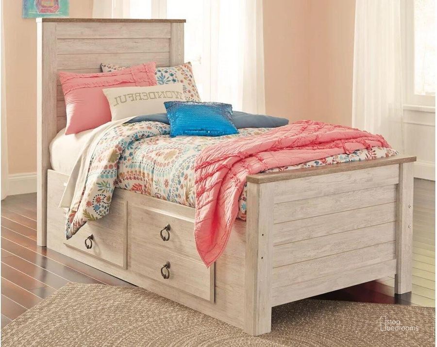 The appearance of Judith Place White Wash Twin Storage Bed 0qd2310691c designed by Harbour Home in the traditional interior design. This white wash piece of furniture  was selected by 1StopBedrooms from Judith Place Collection to add a touch of cosiness and style into your home. Sku: B267-53;B267-52;B267-50;B100-11. Bed Type: Storage Bed. Material: Wood. Product Type: Storage Bed. Bed Size: Twin. Image1