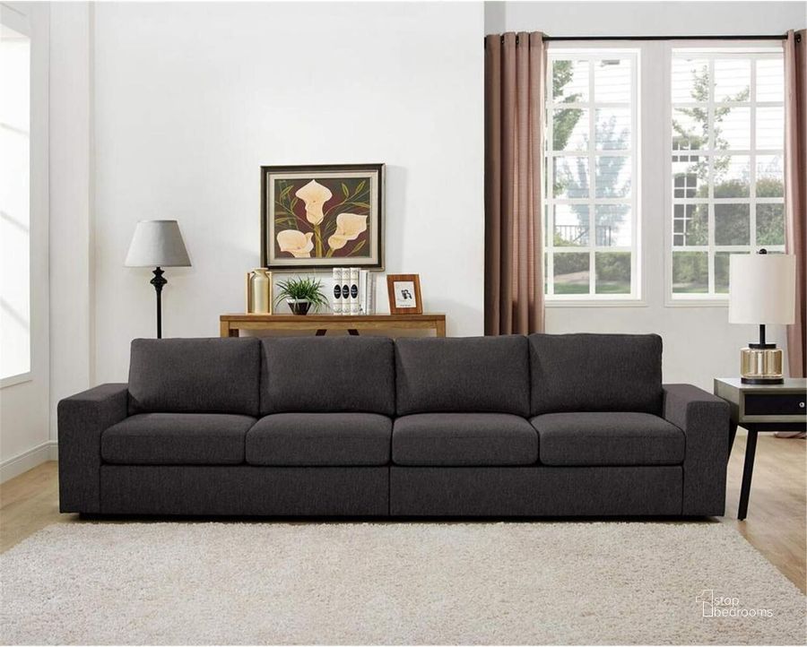 The appearance of Jules 4 Seater Sofa In Dark Gray Linen designed by Lilola Home in the modern / contemporary interior design. This dark gray piece of furniture  was selected by 1StopBedrooms from Jules Collection to add a touch of cosiness and style into your home. Sku: 81801-11. Material: Wood. Product Type: Sofa. Image1
