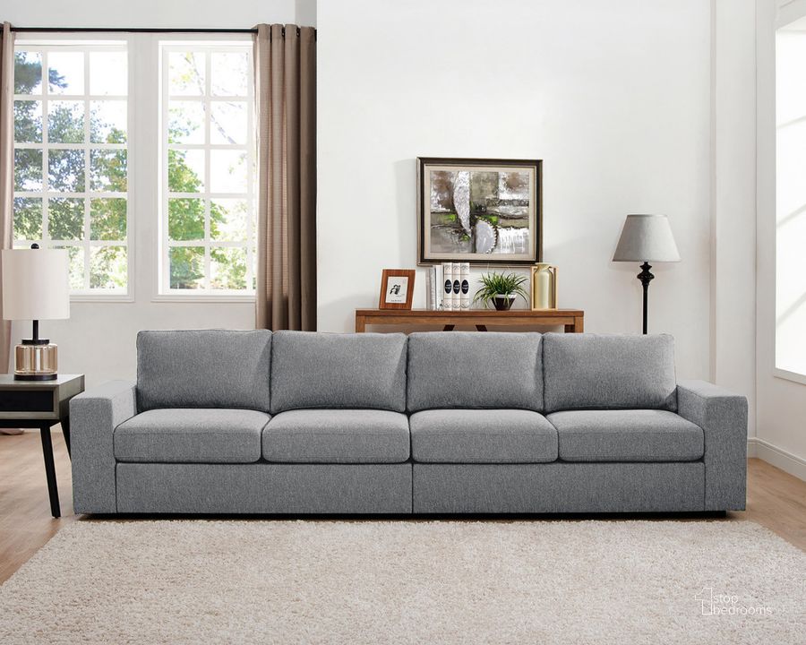 The appearance of Jules 4 Seater Sofa In Light Gray Linen designed by Lilola Home in the modern / contemporary interior design. This light gray piece of furniture  was selected by 1StopBedrooms from Jules Collection to add a touch of cosiness and style into your home. Sku: 81802-11. Material: Wood. Product Type: Sofa.