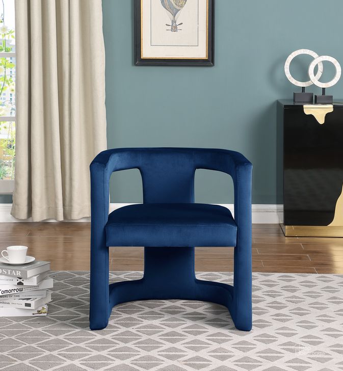 The appearance of June Velvet Arm Chair In Blue designed by Best Master Furniture in the modern / contemporary interior design. This blue piece of furniture  was selected by 1StopBedrooms from June Collection to add a touch of cosiness and style into your home. Sku: JJ041BL. Product Type: Arm Chair. Material: Velvet. Image1