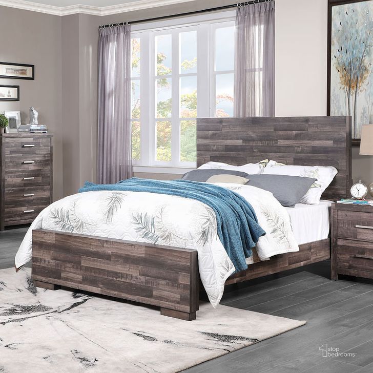 The appearance of Juniper Panel Bed (King) designed by ACME in the transitional interior design. This dark oak piece of furniture  was selected by 1StopBedrooms from Juniper Collection to add a touch of cosiness and style into your home. Sku: 22157EK-HB;22158EK-FB;22159EK-R. Bed Type: Panel Bed. Material: Wood. Product Type: Panel Bed. Bed Size: King. Image1
