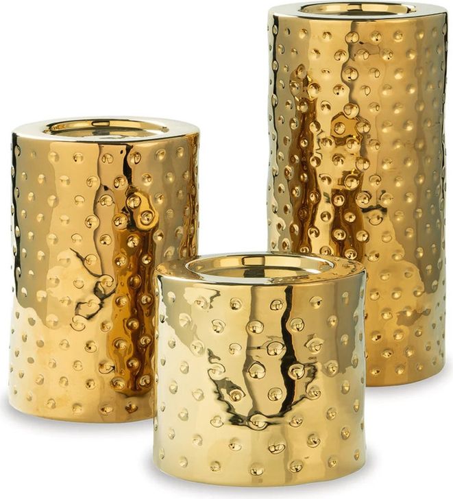 The appearance of Justamere Gold Decorative Accessory designed by Artisan Elegance in the modern / contemporary interior design. This gold piece of furniture  was selected by 1StopBedrooms from Justamere Collection to add a touch of cosiness and style into your home. Sku: A2000461. Product Type: Candle Holder. Image1