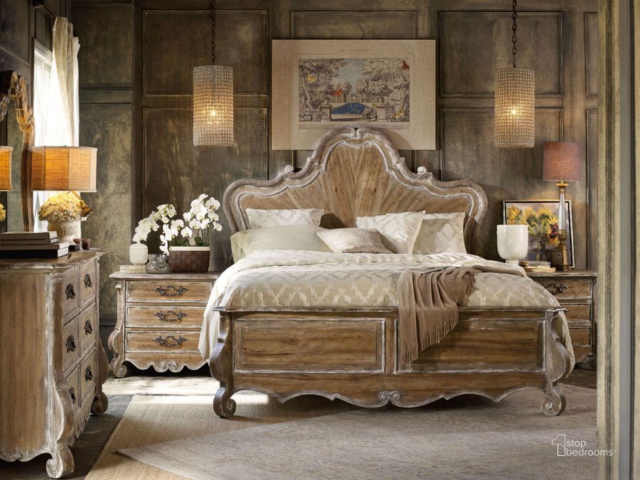 The appearance of Chatelet Soft Amber Wood Panel Bedroom Set designed by Hooker in the traditional interior design. This light brown piece of furniture  was selected by 1StopBedrooms from Chatelet Collection to add a touch of cosiness and style into your home. Sku: 5300-90267;5300-90268;5300-90269;5300-90016. Bed Type: Panel Bed. Material: Wood. Product Type: Panel Bed. Bed Size: King. Image1