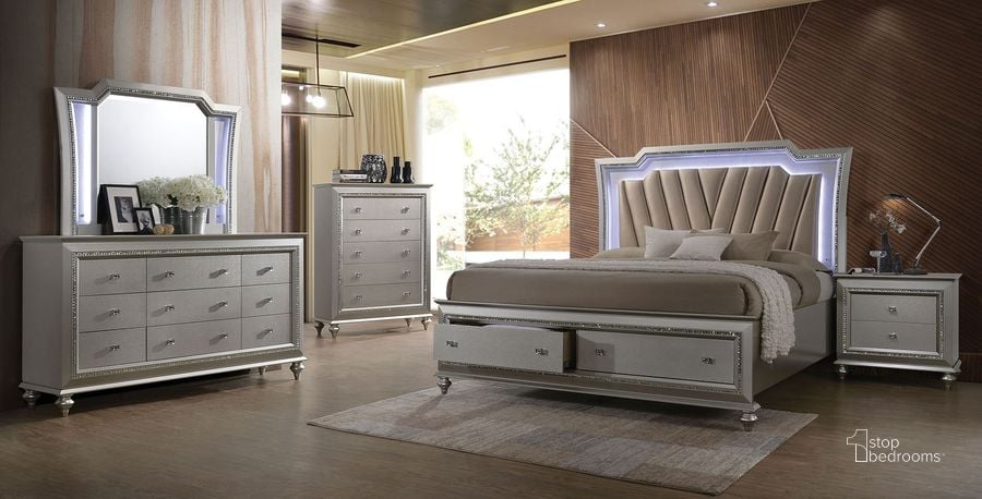 The appearance of Kaitlyn Storage Bedroom Set designed by ACME in the glam interior design. This medium color piece of furniture  was selected by 1StopBedrooms from Kaitlyn Collection to add a touch of cosiness and style into your home. Sku: 27230Q-HB;27231Q-FB;27232Q-DRW;27232Q-R;27233. Bed Type: Storage Bed. Product Type: Storage Bed. Bed Size: Queen. Material: MDF. Image1