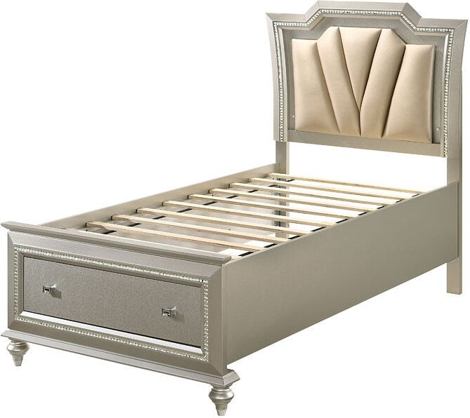 The appearance of Kaitlyn Youth Storage Bed (Champagne) (Full) designed by ACME in the glam interior design. This champagne piece of furniture  was selected by 1StopBedrooms from Kaitlyn Collection to add a touch of cosiness and style into your home. Sku: 27245F-HB;27246F-FB;27247F-R;27248F-DRW. Bed Type: Storage Bed. Material: Wood. Product Type: Storage Bed. Bed Size: Full. Image1