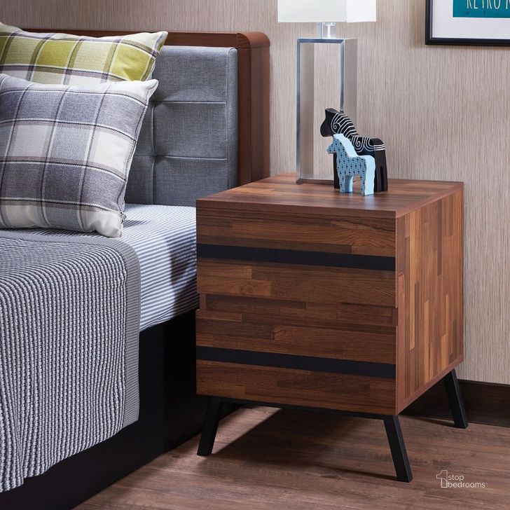 The appearance of Karine Walnut and Black Nightstand designed by ACME in the modern / contemporary interior design. This black piece of furniture  was selected by 1StopBedrooms from Karine Collection to add a touch of cosiness and style into your home. Sku: 80622. Material: Wood. Product Type: Nightstand.