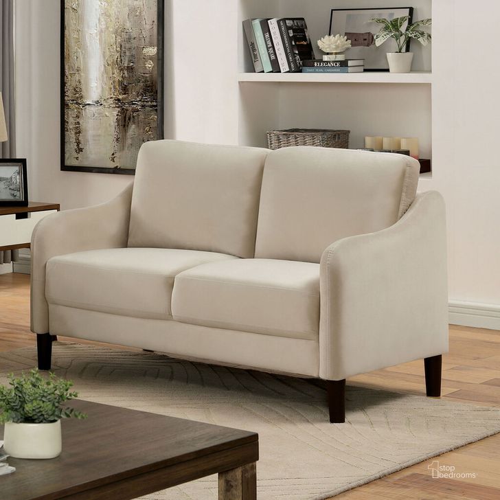 The appearance of Kassel Loveseat In Beige designed by Furniture of America in the modern / contemporary interior design. This beige piece of furniture  was selected by 1StopBedrooms from Kassel Collection to add a touch of cosiness and style into your home. Sku: CM6496BG-LV. Product Type: Loveseat. Material: Flannelette. Image1