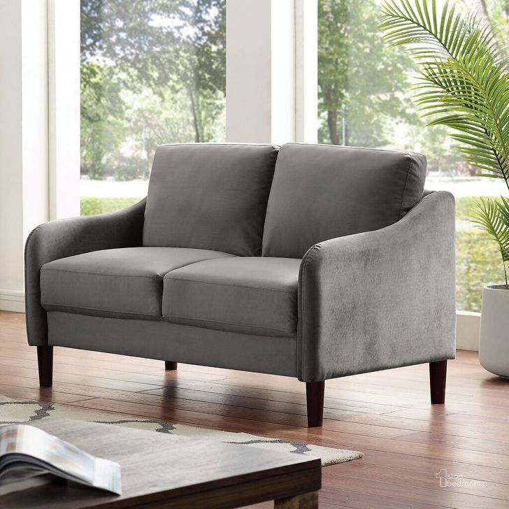 The appearance of Kassel Loveseat In Gray designed by Furniture of America in the modern / contemporary interior design. This gray piece of furniture  was selected by 1StopBedrooms from Kassel Collection to add a touch of cosiness and style into your home. Sku: CM6496GY-LV. Product Type: Loveseat. Material: Flannelette. Image1