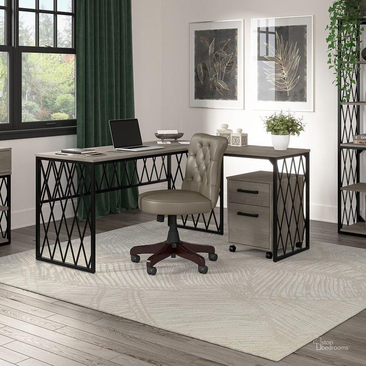 The appearance of Kathy Ireland Home By Bush Furniture City Park 60W Industrial L Shaped Desk With Mobile File Cabinet In Driftwood Gray designed by Bush Furniture in the industrial interior design. This gray piece of furniture  was selected by 1StopBedrooms from City Park Collection to add a touch of cosiness and style into your home. Sku: CPK005DG. Material: Wood. Product Type: Desk. Image1