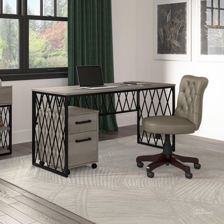 The appearance of Kathy Ireland Home By Bush Furniture City Park 60W Industrial Writing Desk With Mobile File Cabinet In Driftwood Gray designed by Bush Furniture in the industrial interior design. This gray piece of furniture  was selected by 1StopBedrooms from City Park Collection to add a touch of cosiness and style into your home. Sku: CPK004DG. Material: Wood. Product Type: Home Office Desk. Image1