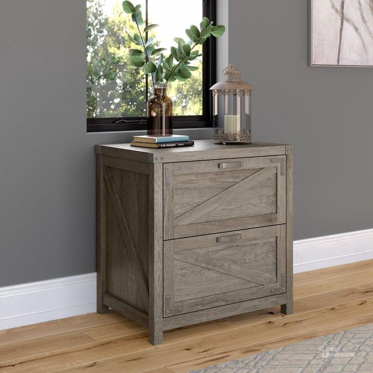 The appearance of Kathy Ireland Home by Bush Furniture Cottage Grove 2 Drawer Lateral File Cabinet in Restored Gray designed by Bush Furniture in the country / farmhouse interior design. This gray piece of furniture  was selected by 1StopBedrooms from Cottage Grove Collection to add a touch of cosiness and style into your home. Sku: CGF129RTG-03. Material: Wood. Product Type: Lateral Filing Cabinet. Image1