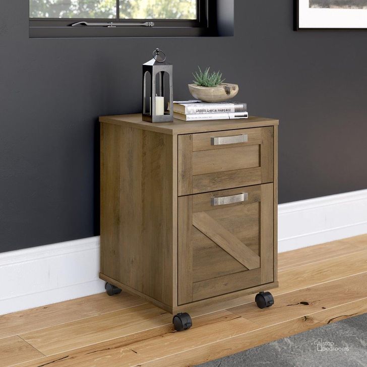 The appearance of Kathy Ireland Home by Bush Furniture Cottage Grove 2 Drawer Mobile File Cabinet in Reclaimed Pine designed by Bush Furniture in the country / farmhouse interior design. This brown pine piece of furniture  was selected by 1StopBedrooms from Cottage Grove Collection to add a touch of cosiness and style into your home. Sku: CGF116RCP-03. Material: Wood. Product Type: Mobile Filing Cabinet. Image1