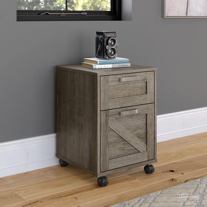 The appearance of Kathy Ireland Home by Bush Furniture Cottage Grove 2 Drawer Mobile File Cabinet in Restored Gray designed by Bush Furniture in the country / farmhouse interior design. This gray piece of furniture  was selected by 1StopBedrooms from Cottage Grove Collection to add a touch of cosiness and style into your home. Sku: CGF116RTG-03. Material: Wood. Product Type: Mobile Filing Cabinet. Image1