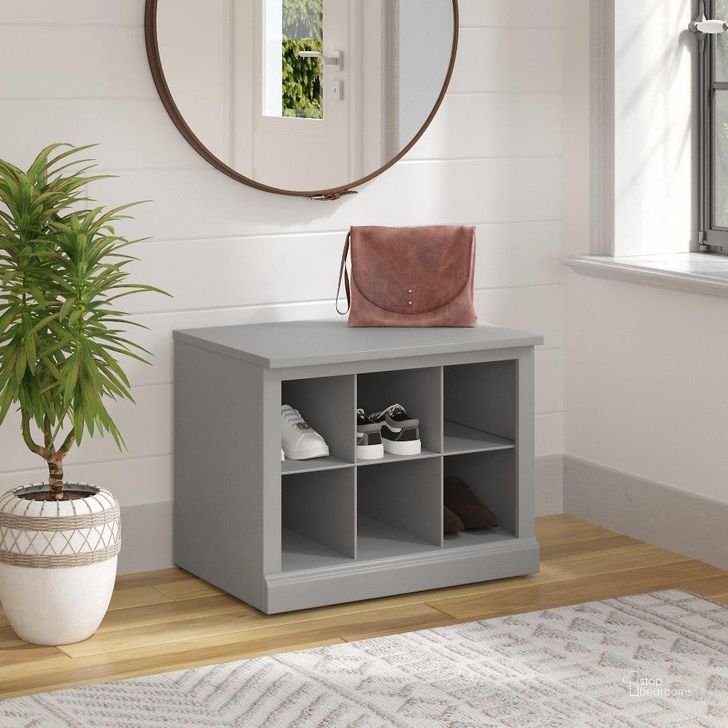 The appearance of Kathy Ireland Home by Bush Furniture Woodland 24W Small Shoe Bench with Shelves in Cape Cod Gray designed by Bush Furniture in the traditional interior design. This gray piece of furniture  was selected by 1StopBedrooms from Woodland Collection to add a touch of cosiness and style into your home. Sku: WDS224CG-03. Product Type: Shoe Cabinet. Image1