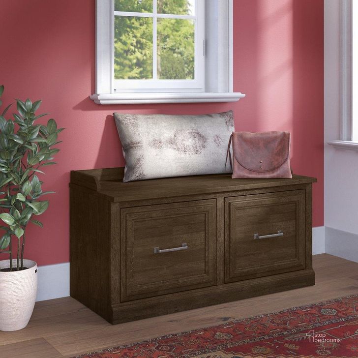 The appearance of Kathy Ireland Home by Bush Furniture Woodland 40W Shoe Storage Bench with Doors in Ash Brown designed by Bush Furniture in the traditional interior design. This brown piece of furniture  was selected by 1StopBedrooms from Woodland Collection to add a touch of cosiness and style into your home. Sku: WDS140ABR-03. Product Type: Shoe Cabinet. Image1