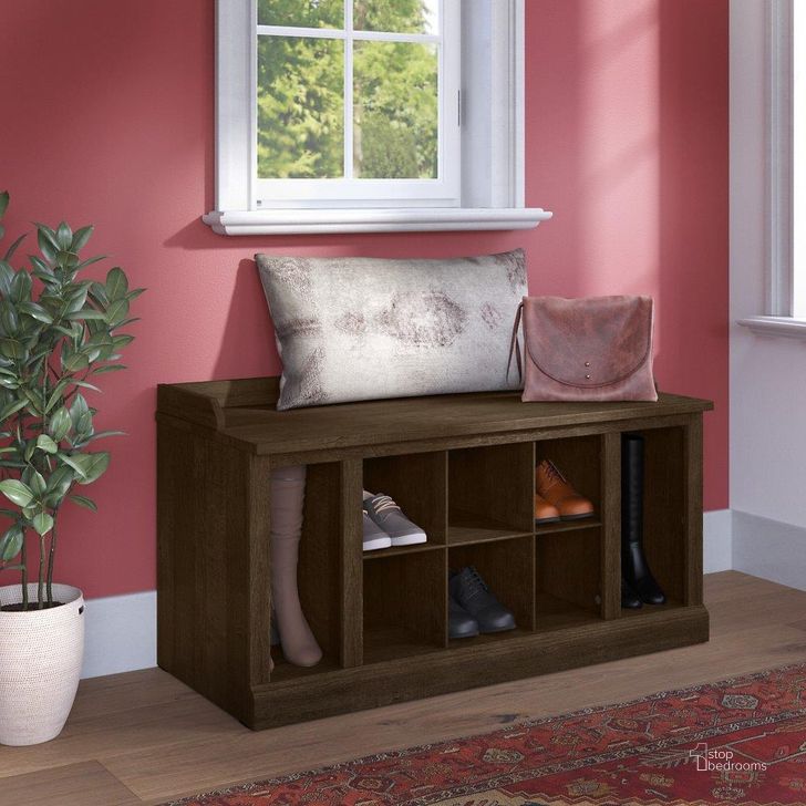 The appearance of Kathy Ireland Home by Bush Furniture Woodland 40W Shoe Storage Bench with Shelves in Ash Brown designed by Bush Furniture in the traditional interior design. This brown piece of furniture  was selected by 1StopBedrooms from Woodland Collection to add a touch of cosiness and style into your home. Sku: WDS240ABR-03. Product Type: Shoe Cabinet. Image1