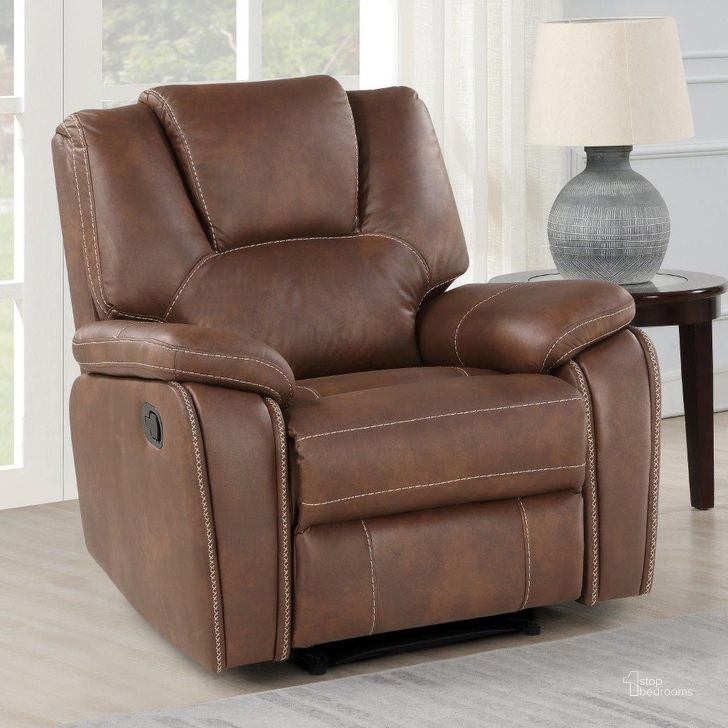 The appearance of Katrine Brown Manual Recliner designed by Steve Silver in the modern / contemporary interior design. This brown piece of furniture  was selected by 1StopBedrooms from Katrine Collection to add a touch of cosiness and style into your home. Sku: KT800CB. Material: Wood. Product Type: Recliner. Image1
